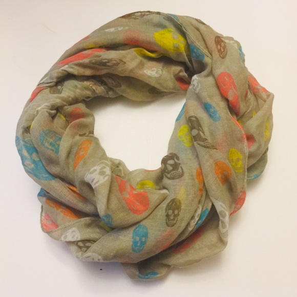 Accessories - Tan/Multi Skull Print Infinity Scarf